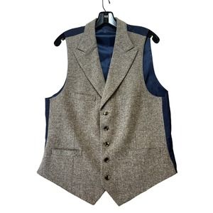 Suitsupply Waistcoat Mens 38 Brown Oatmeal Wool Silk Peak Lapel Vest - Read